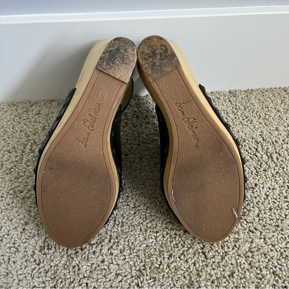 Sam Edelman Camilla Black Leather Studded Cork Wedge Open Toe Sandals Size 9 - Picture 7 of 15